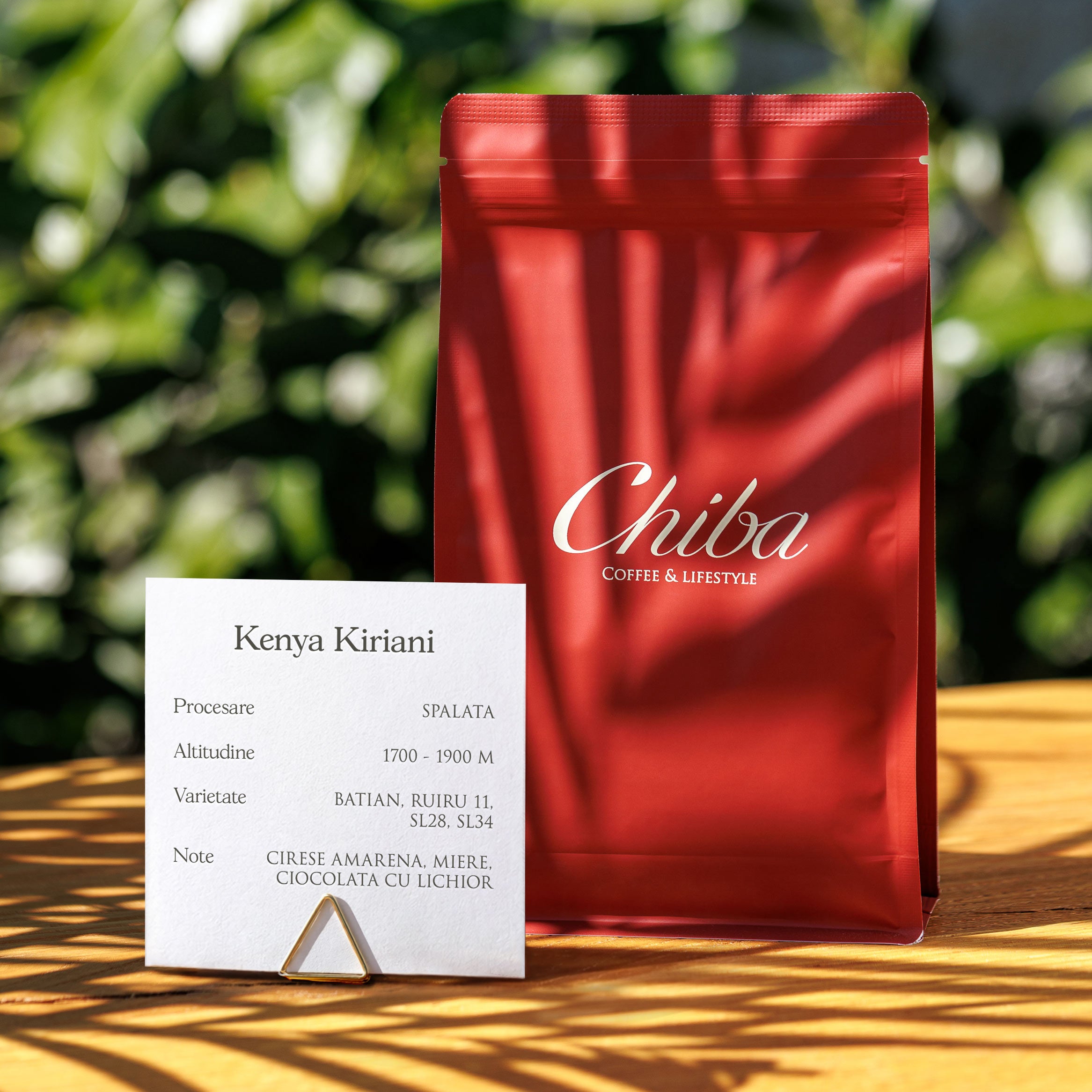 Punga cafea de specialitate Chiba Kenya Kiriani cu eticheta informatii